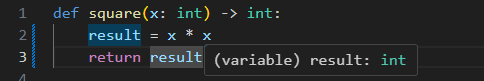 Type inféré d'une variable dans VS Code