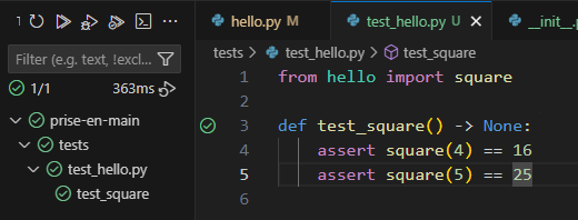 Tests réussis dans VS Code